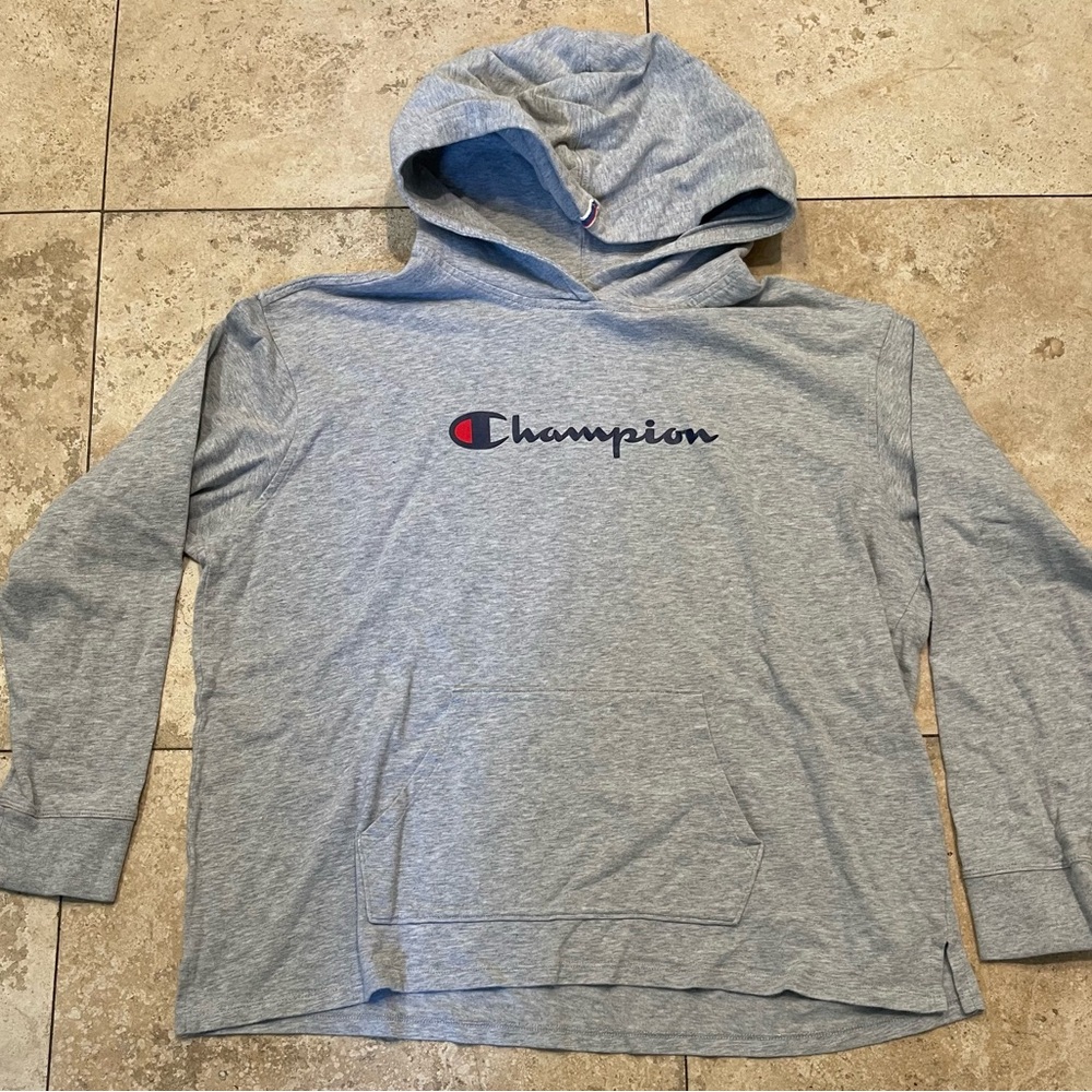 Champion LS Tee Hoodie XL Boxy Side Grey